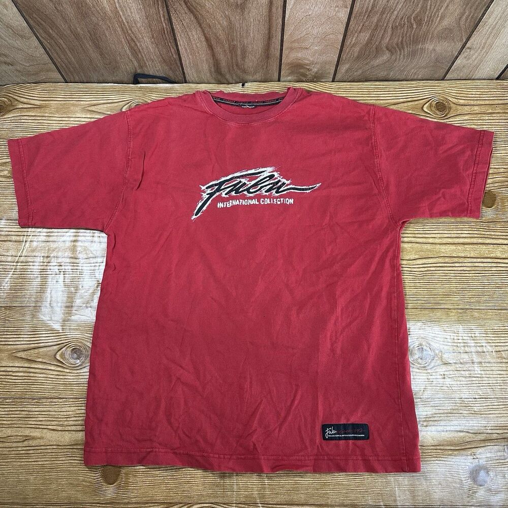 VTG 90s FUBU FB Shirt Mens L Embroidered‎ Hip Hop Short Sleeve Collection Red